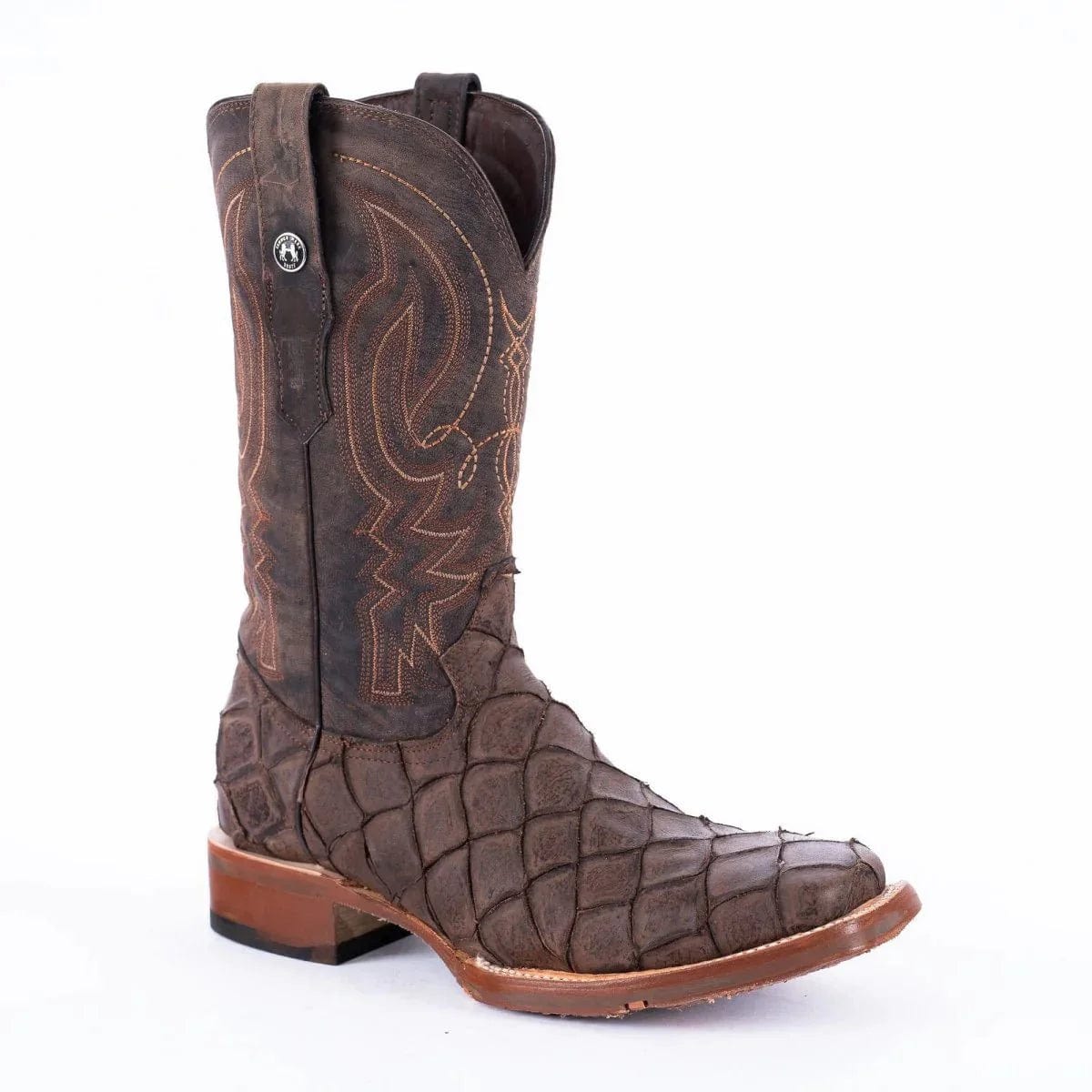 Tanner Mark Boots Boots Tanner Mark Men's Print Monster Fish Square Toe Boots Brown TM205558