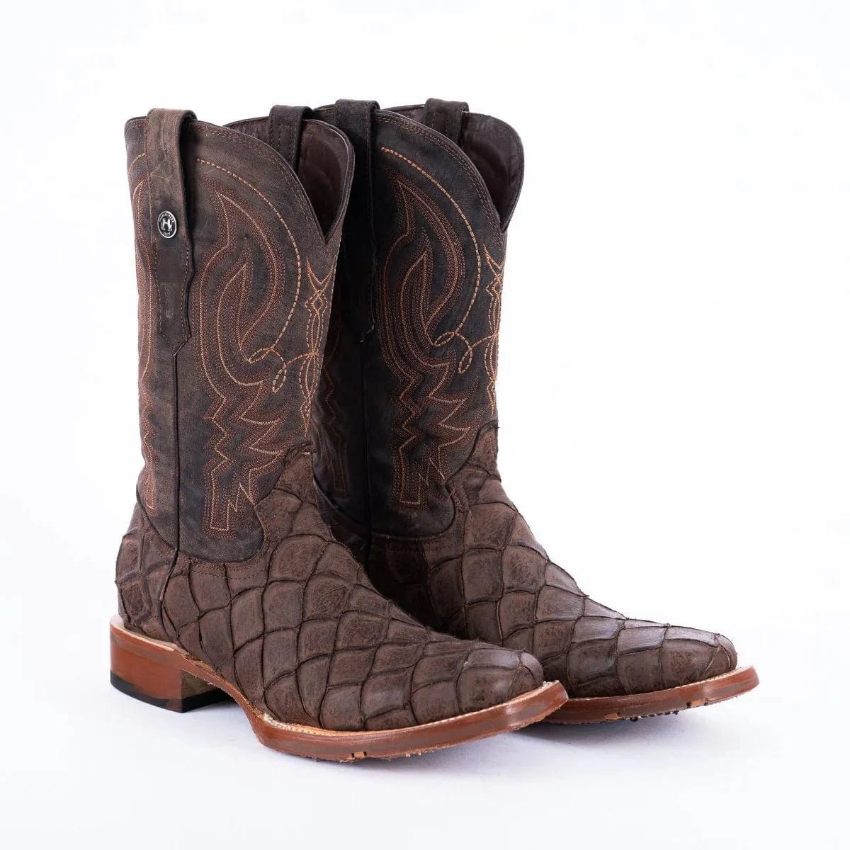 Tanner Mark Boots Boots Tanner Mark Men's Print Monster Fish Square Toe Boots Brown TM205558