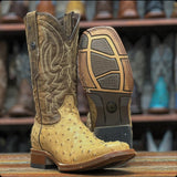 Tanner Mark Boots Boots Tanner Mark Men's Print Ostrich Square Toe Boots Antique Saddle TM205556