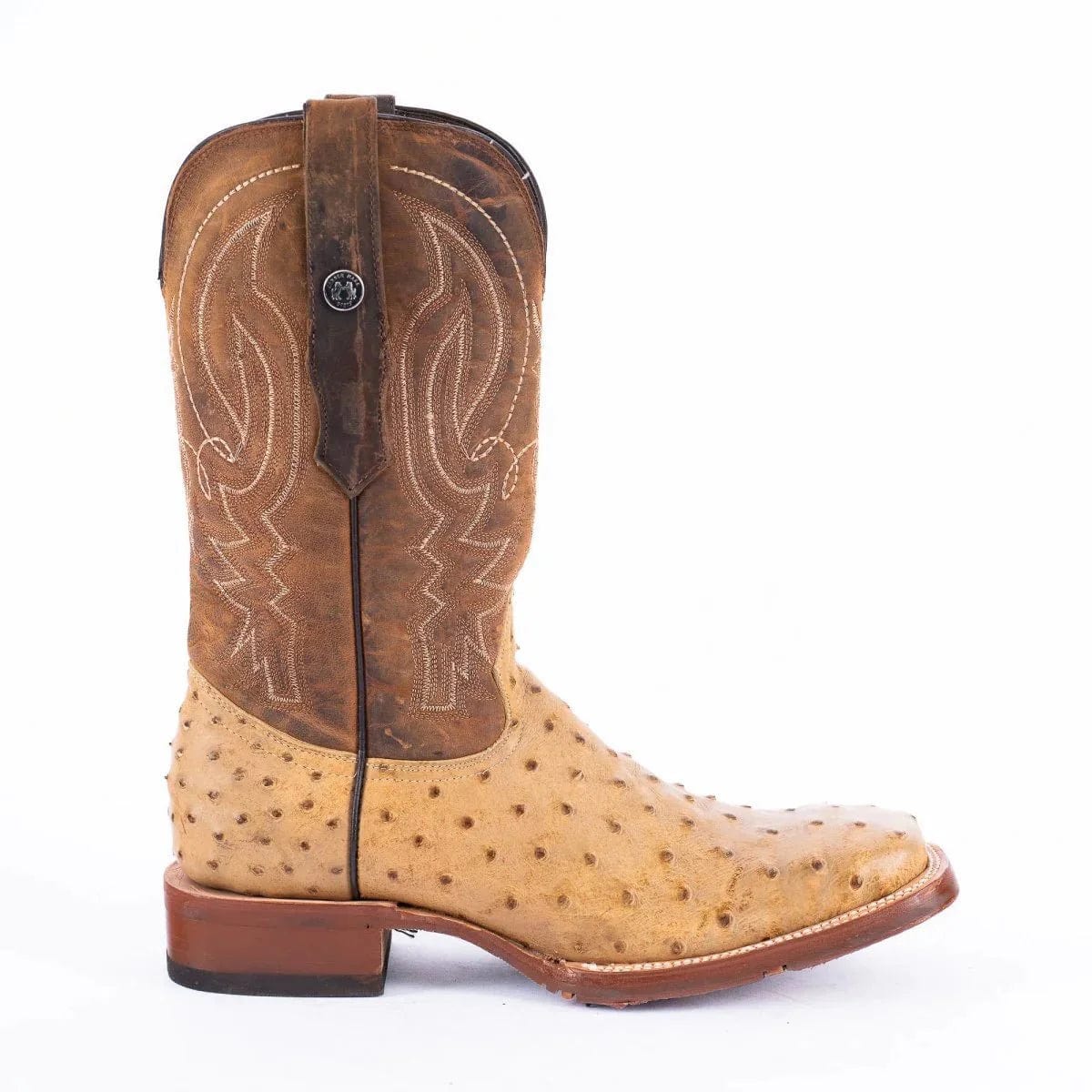 Tanner Mark Boots Boots Tanner Mark Men's Print Ostrich Square Toe Boots Antique Saddle TM205556