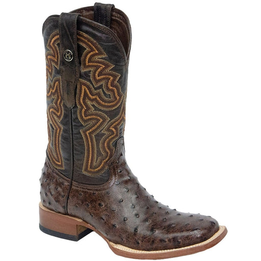 Tanner Mark Boots Boots Tanner Mark Men's Print Ostrich Square Toe Boots Rustic Brown TM200960