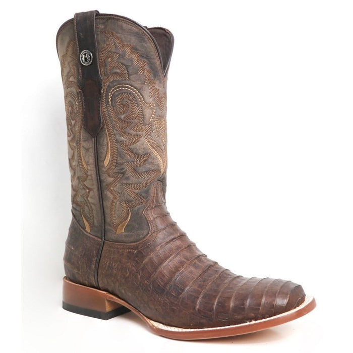 Tanner Mark Boots Boots Tanner Mark Men's Ruston Print Caiman Belly Square Toe Boots Brown TM207006