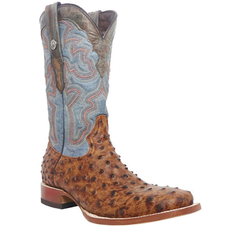 Tanner Mark Boots Boots Tanner Mark Men's Van Zandt Print Ostrich Square Toe Boots Cognac TM205524