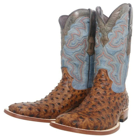 Tanner Mark Boots Boots Tanner Mark Men's Van Zandt Print Ostrich Square Toe Boots Cognac TM205524