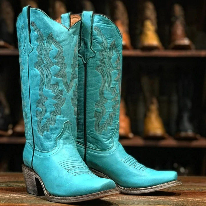 Tanner Mark Boots Boots Tanner Mark Women's Addy Square Toe Leather Boots Turquoise TML205128