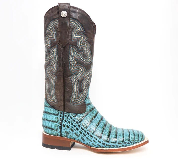 Tanner Mark Boots Boots Tanner Mark Women's 'Agave Sky' Print Caiman Belly Square Toe Boots Turquoise TML207070