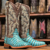 Tanner Mark Boots Boots Tanner Mark Women's 'Agave Sky' Print Caiman Belly Square Toe Boots Turquoise TML207070