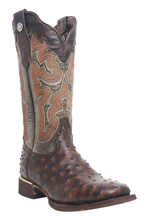 Tanner Mark Boots Boots Tanner Mark Women's 'Brooke' Ostrich Print Square Toe Boots Chocolate TML205526