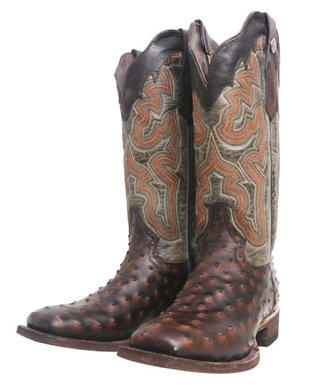 Tanner Mark Boots Boots Tanner Mark Women's 'Brooke' Ostrich Print Square Toe Boots Chocolate TML205526