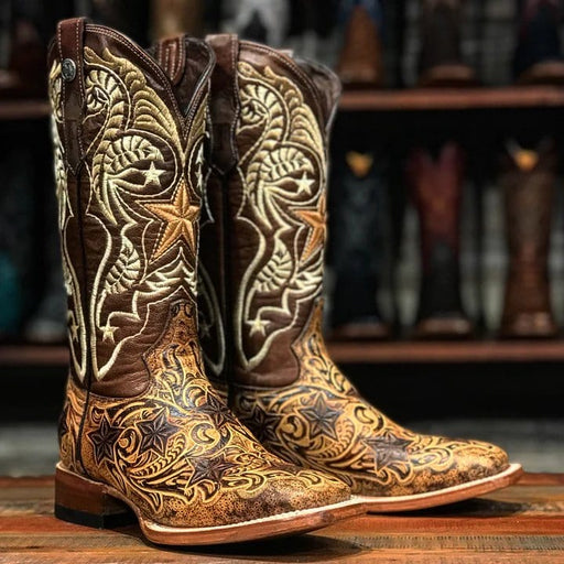 Tanner Mark Boots Boots Tanner Mark Women's Dirt Road Diva Hand Tooled Square Toe Leather Boots Orix Cognac TML207087