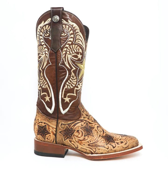 Tanner Mark Boots Boots Tanner Mark Women's Dirt Road Diva Hand Tooled Square Toe Leather Boots Orix Cognac TML207087