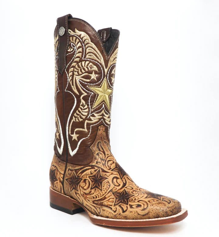 Tanner Mark Boots Boots Tanner Mark Women's Dirt Road Diva Hand Tooled Square Toe Leather Boots Orix Cognac TML207087