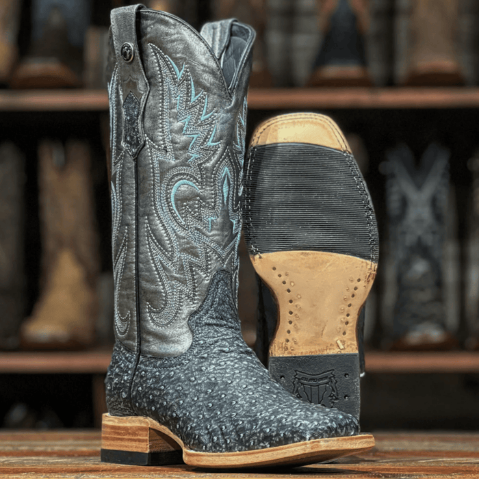 Tanner Mark Boots Boots Tanner Mark Women's Full Quill Ostrich Square Toe Boots Blue Denim TMLX20107