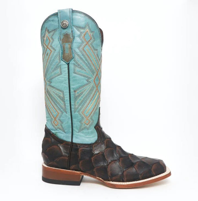 Tanner Mark Boots Boots Tanner Mark Women's 'Kaci Mae' Print Monster Fish Square Toe Boots Choco TML207072