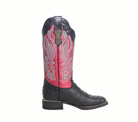 Tanner Mark Boots Boots Tanner Mark Women's 'Kennedy' Ostrich Print Square Toe Boots Black TML205527