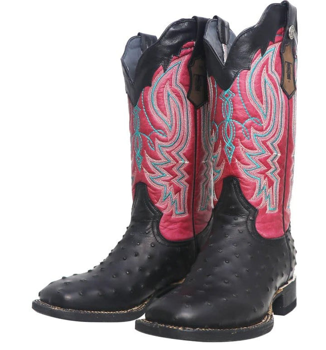 Tanner Mark Boots Boots Tanner Mark Women's 'Kennedy' Ostrich Print Square Toe Boots Black TML205527