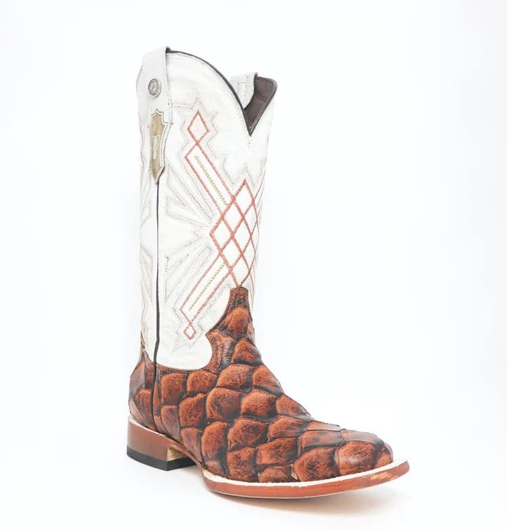 Tanner Mark Boots Boots Tanner Mark Women's Pistol Print Monster Fish Square Toe Boots Cognac TML207073