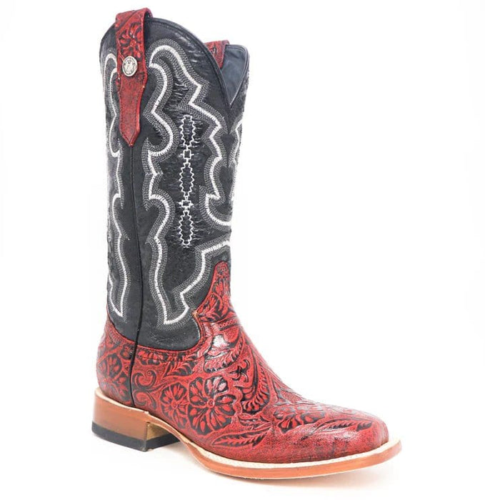 Tanner Mark Boots Boots Tanner Mark Women's 'Rebecca" Hand Tooled Square Toe Leather Boots Red TML207065