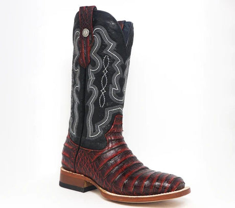 Tanner Mark Boots Boots Tanner Mark Women's 'Scarlet' Print Caiman Belly Square Toe Boots Burgundy TML207069