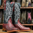 Tanner Mark Boots Boots Tanner Mark Women's 'Scarlet' Print Caiman Belly Square Toe Boots Burgundy TML207069