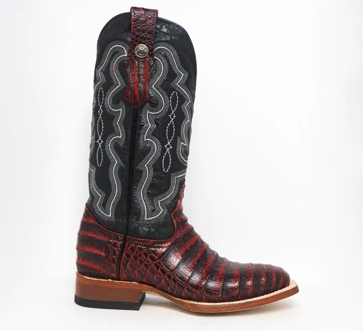 Tanner Mark Boots Boots Tanner Mark Women's 'Scarlet' Print Caiman Belly Square Toe Boots Burgundy TML207069