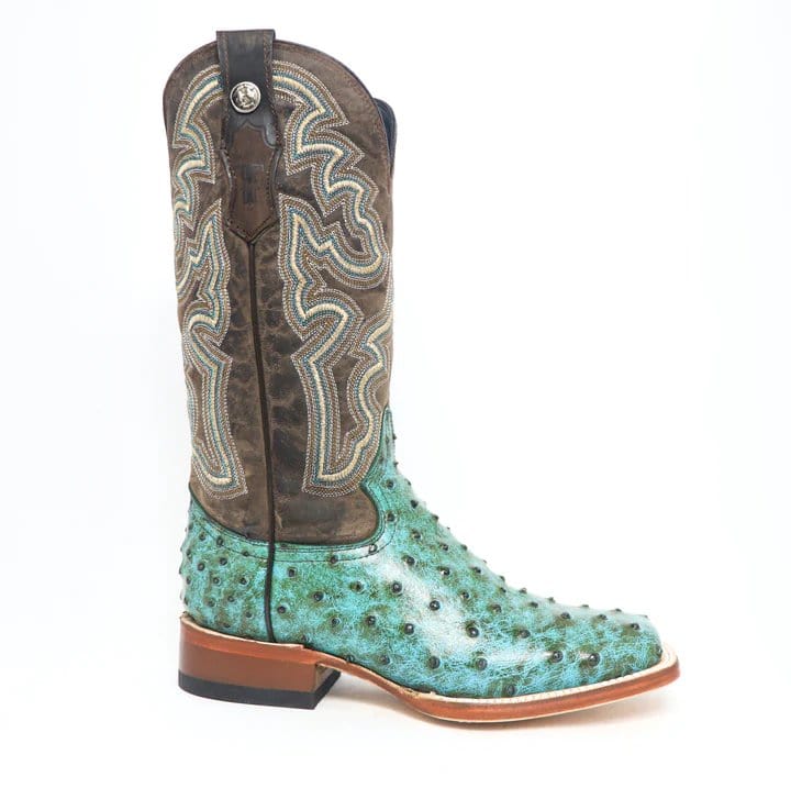 Tanner Mark Boots Boots Tanner Mark Women's 'Sweetwater' Ostrich Print Square Toe Boots Turquoise TML207060