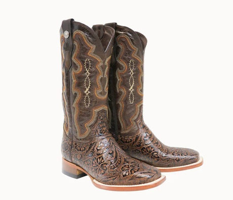 Tanner Mark Boots Boots Tanner Mark Women's 'Trinity' Hand Tooled Square Toe Leather Boots Brown TML201759