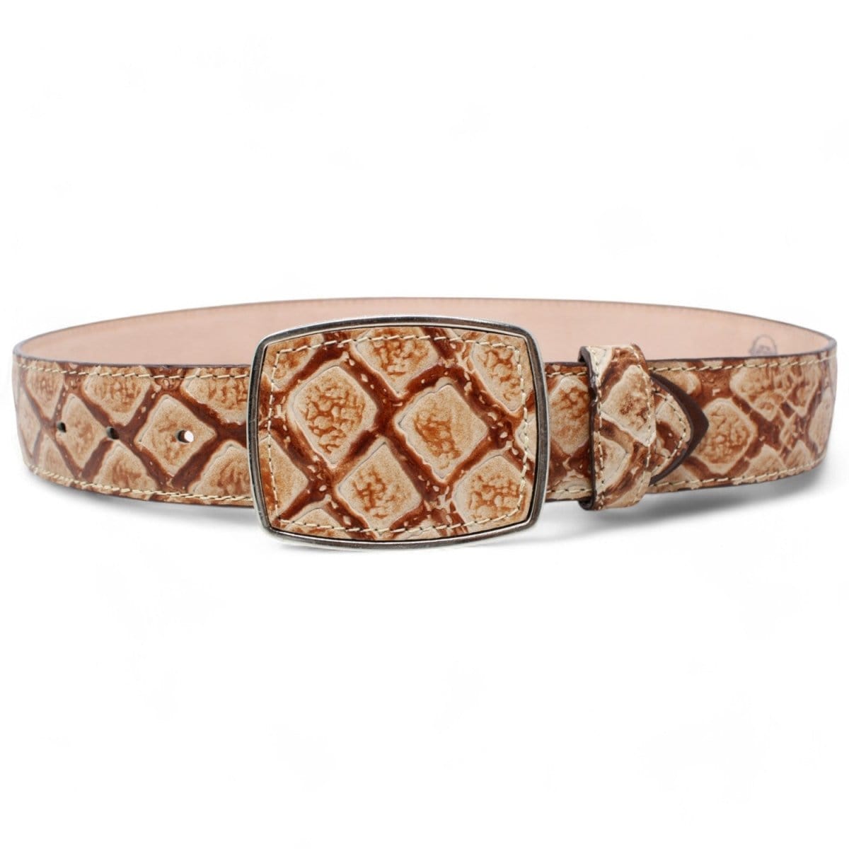 White Diamonds Boots Belts Original Pirarucu Print Leather Belt with Metal Buckle