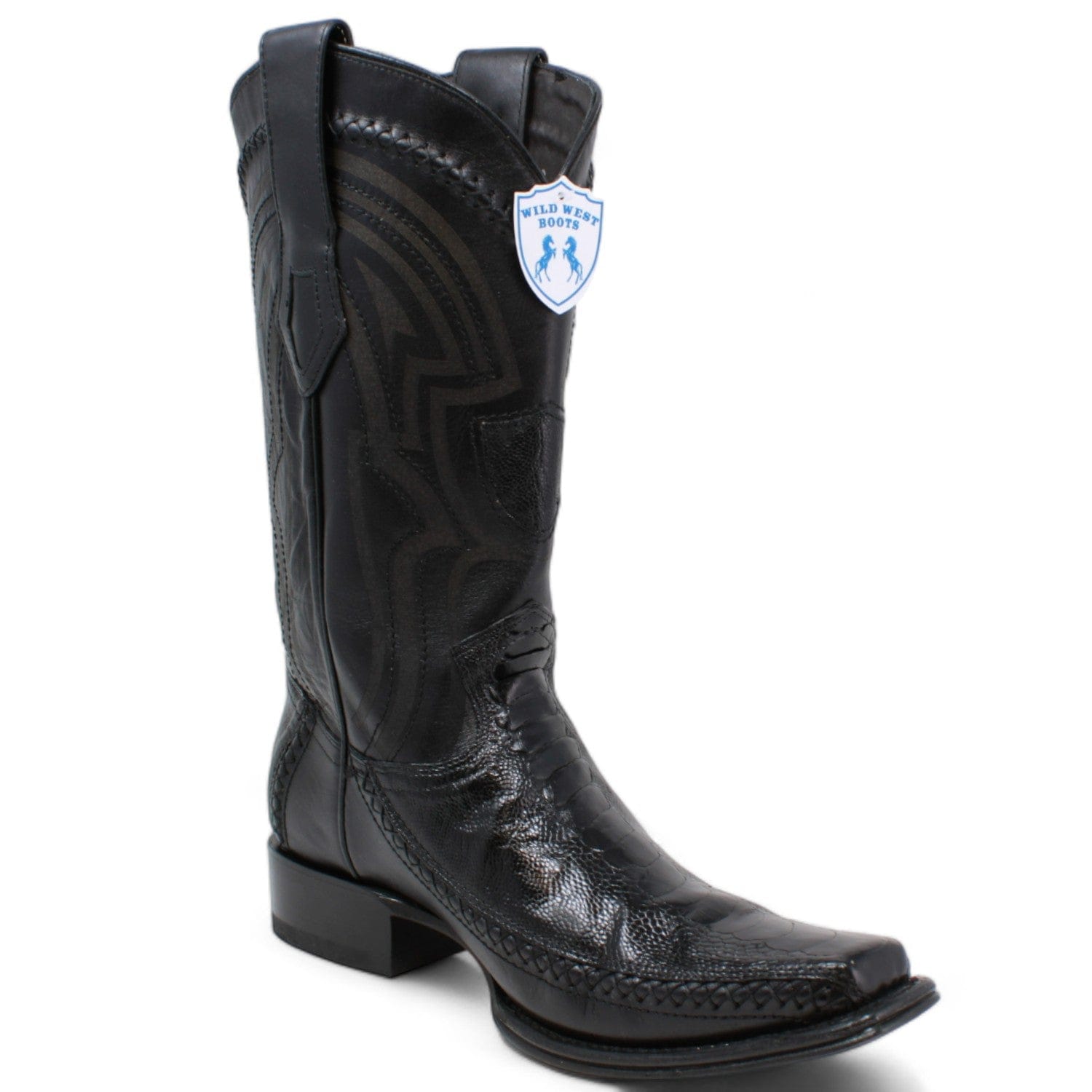 Men's Wild West Ostrich Leg with Deer Skin Square Toe Boots