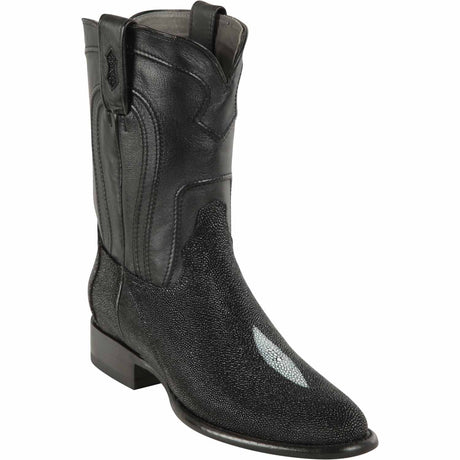Western Genuine Stingray Single Stone Roper Toe Boots Black Color - Los Altos Boots - Side View