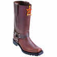 Western Genuine Grasso Leather Biker Boots Brown Color - Los Altos Boots - Side View