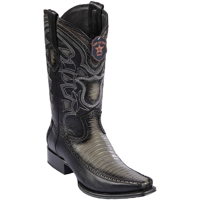 Men's Genuine Teju Lizard  Lizard  and Deer Skin European Square Toe Boots Faded Gray Color - Los Altos Boots - Side View 