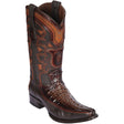 Men's Genuine Caiman Tail and Deer Skin European Square Toe Boots Faded Brown Color - Los Altos Boots - Side View 