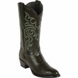 Western Genuine Ostrich Leg Round Toe Boots Olive Green Color - Los Altos Boots - Side View