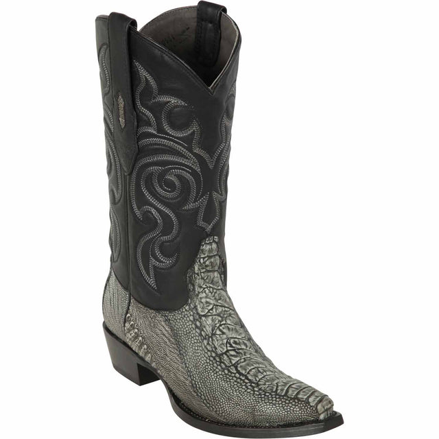 Western Genuine Ostrich Leg Skin Snip Toe Boots Rustic Gray Color - Los Altos Boots - SIde View 
