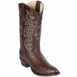Western Genuine Ostrich Round Toe Boots Brown Color - Los Altos Boots - Side View