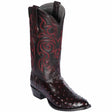 Western Genuine Ostrich Round Toe Boots Black Cherry Color - Los Altos Boots - Side View