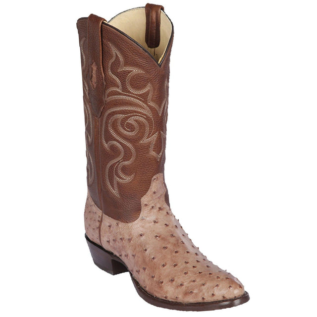 Western Genuine Ostrich Round Toe Boots Moka Color - Los Altos Boots - Side View