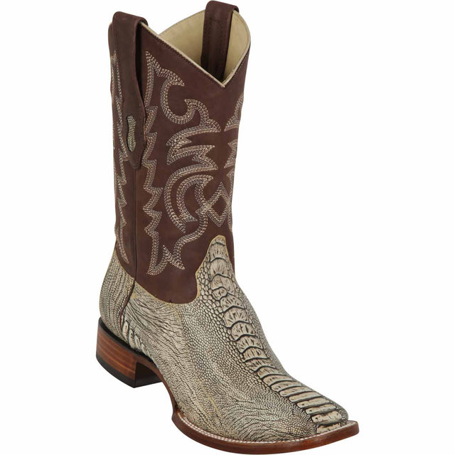 Western Genuine Ostrich Leg Skin WIde Square Toe Boots Rustic Oryx Color - Los Altos Boots - Side View 