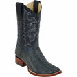 Western Genuine Ostrich Leg Skin Wide Square Toe Boots Rustic Blue Color - Los Altos Boots - Side View 
