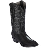 Western Genuine Stingray Single Stone Round Toe Boots Black Color - Los Altos Boots - Side View