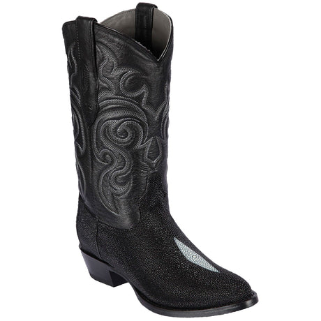 Western Genuine Stingray Single Stone Round Toe Boots Black Color - Los Altos Boots - Side View