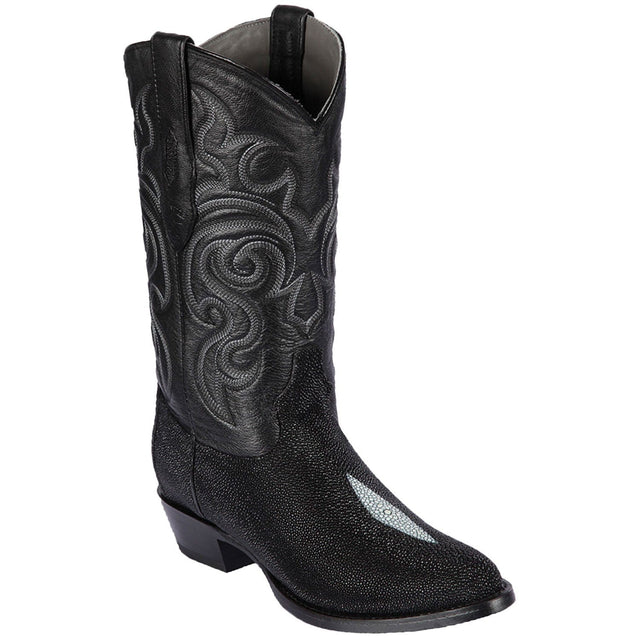 Western Genuine Stingray Single Stone Round Toe Boots Black Color - Los Altos Boots - Side View
