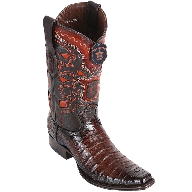 Western Genuine Caiman Belly Skin European Square Toe Boots Faded Brown Color - Los Altos boots - Side View 