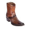 Men's Genuine Caiman Belly Skin European Square Toe Short Boots With Zipper Faded Brown Color - Los Altos Boots