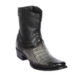 Men's Genuine Caiman Belly Skin European Square Toe Short Boots With Zipper Faded Gray Color - Los Altos Boots