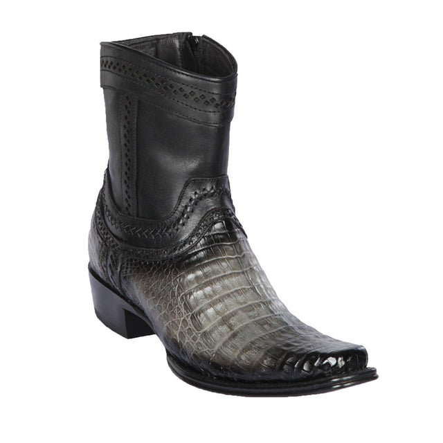 Men's Genuine Caiman Belly Skin European Square Toe Short Boots With Zipper Faded Gray Color - Los Altos Boots