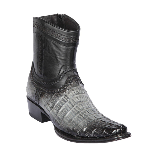 Men's Genuine Caiman Tail Skin European Square Toe Short Boots With Zipper Faded Gray Color - Los Altos Boots