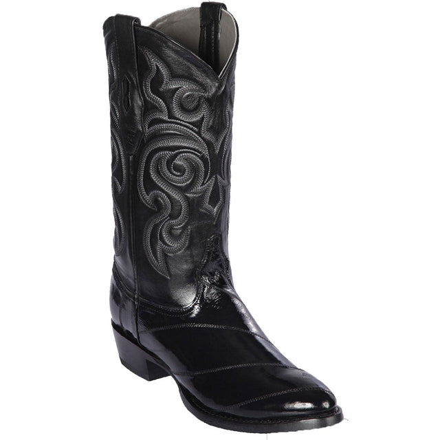Western Genuine Eel Round Toe Boots Black Color - Los Altos Boots - Side View