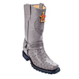 Western Genuine Ostrich Skin Biker Boots Gray Color - Los Altos Boots - Side View